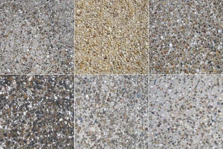 Exposed aggregate concrete finish samples